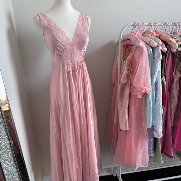 Vintage Pink Lace Robe & Slip Set 70s Satin Lingerie Peignoir Dressing Gown S/m - Picture 7 of 14
